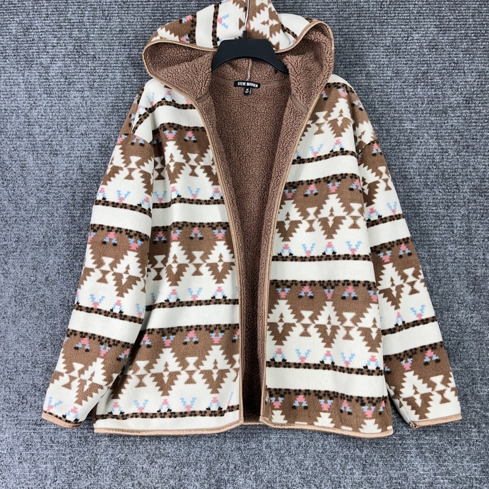 Steve Madden Sherpa Jacket Size M Hooded Cozy Boho Westerncore Winter Essential - Picture 3 of 10